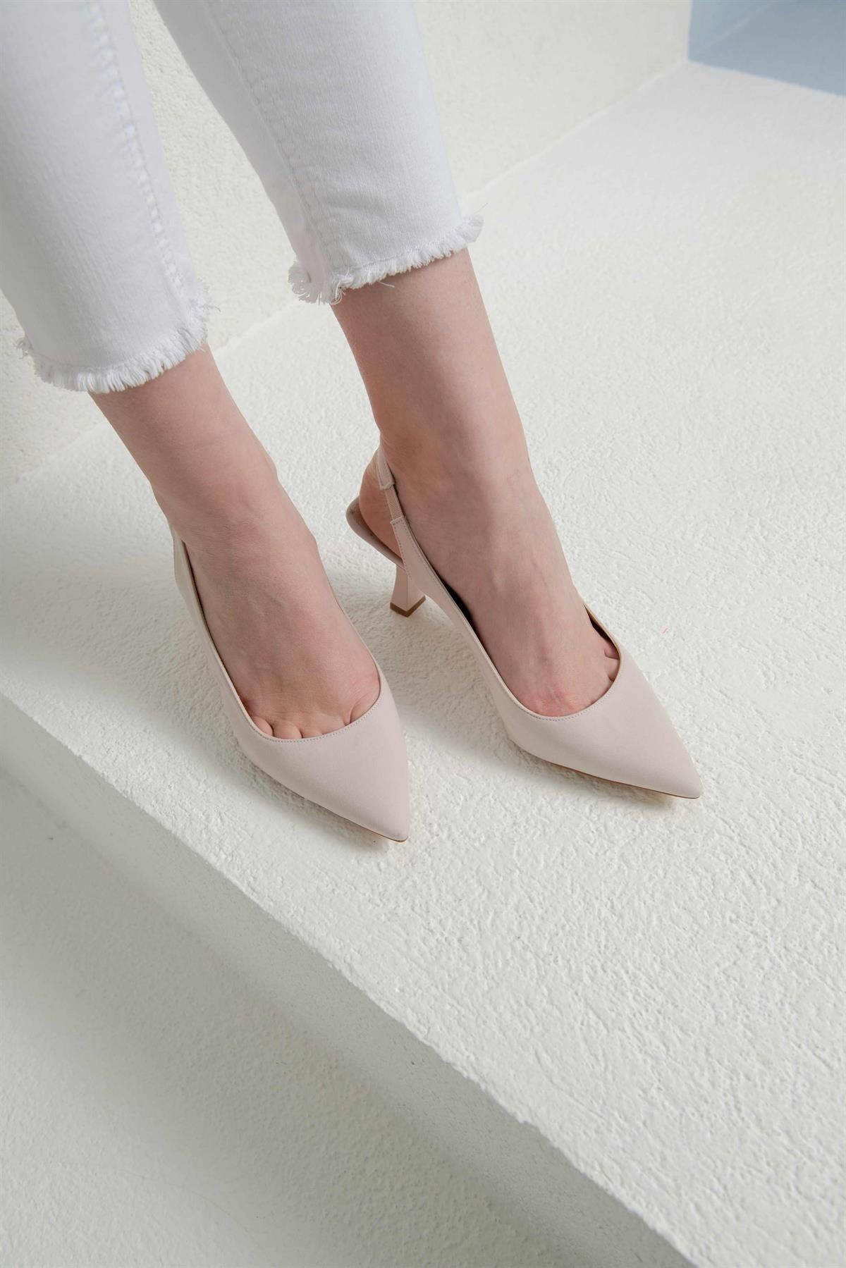Ten Mat Saten Zara Kumaş 8 cm Kadın Topuklu Ayakkabı