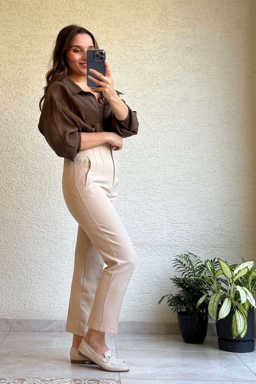 Zara Model Krem Pensli Pantolon