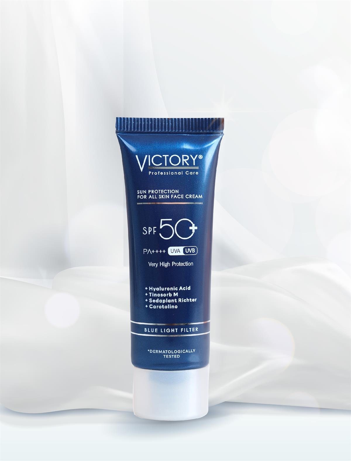 Victory SPF50+ Yüz Güneş Kremi Tüm Cilt için Su Bazlı Mavi Işık Filtreli 50  ML