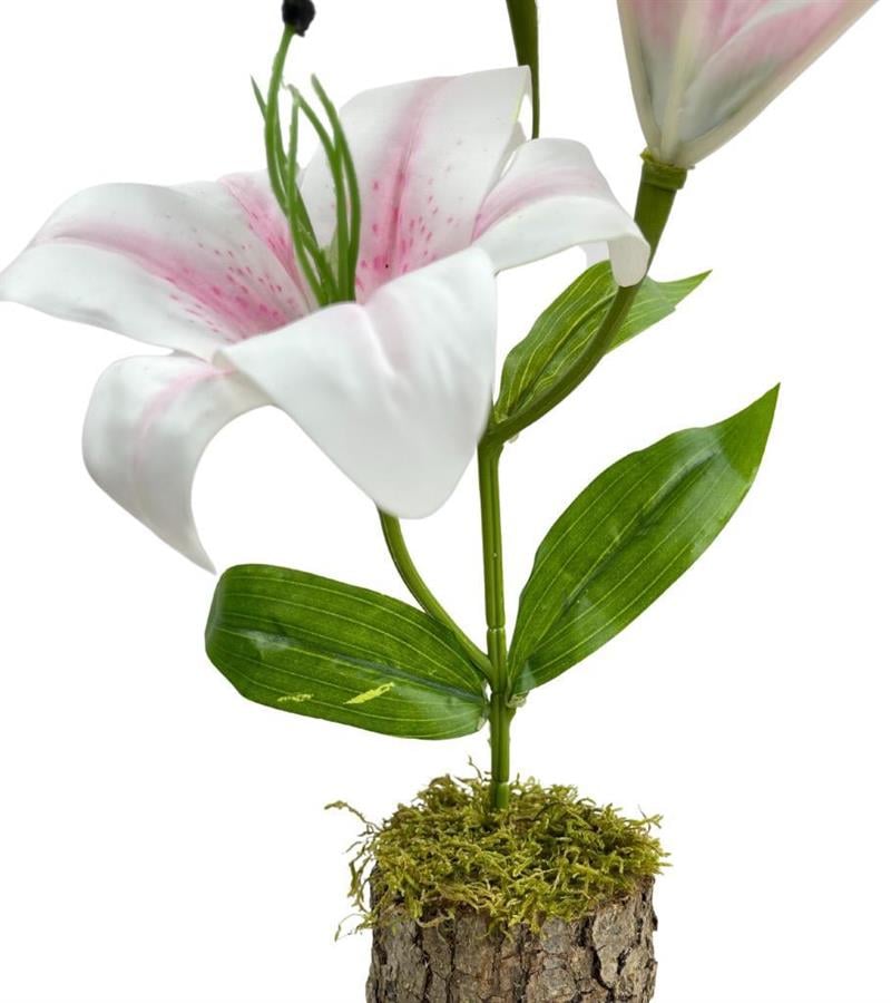 Yapay Çiçek Kütük Saksıda Islak Lilyum Pembe Açık Renk 3 Çiçekli Gerçeksi  Doku