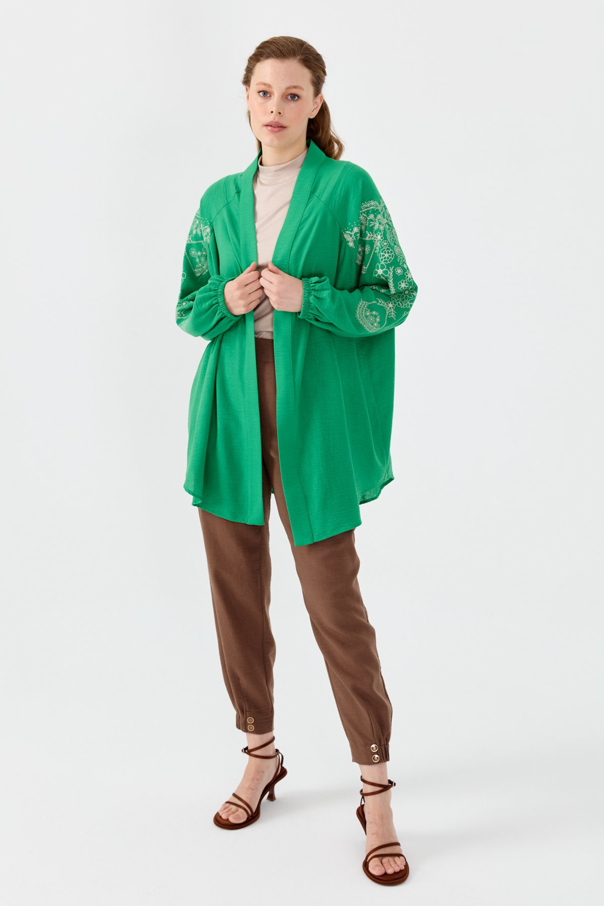 Nihan Baskı Detaylı Kimono Benetton Yeşili