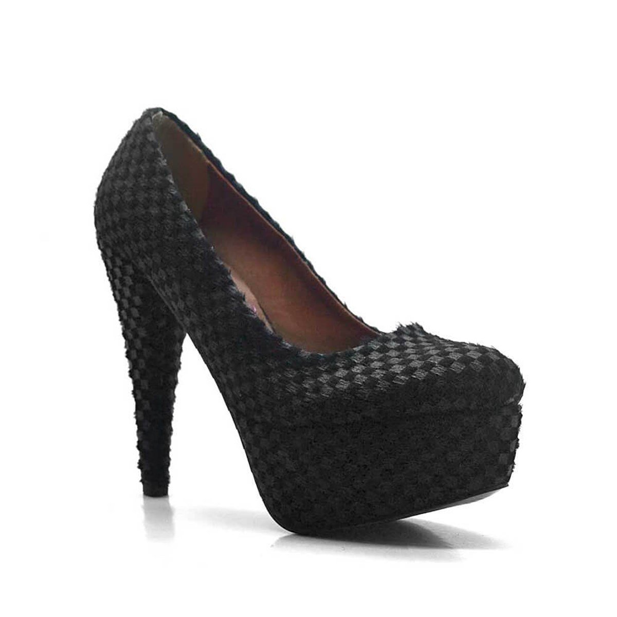 Siyah Süet Tüylü Platform Topuk Kadın Ayakkabı B01-SN