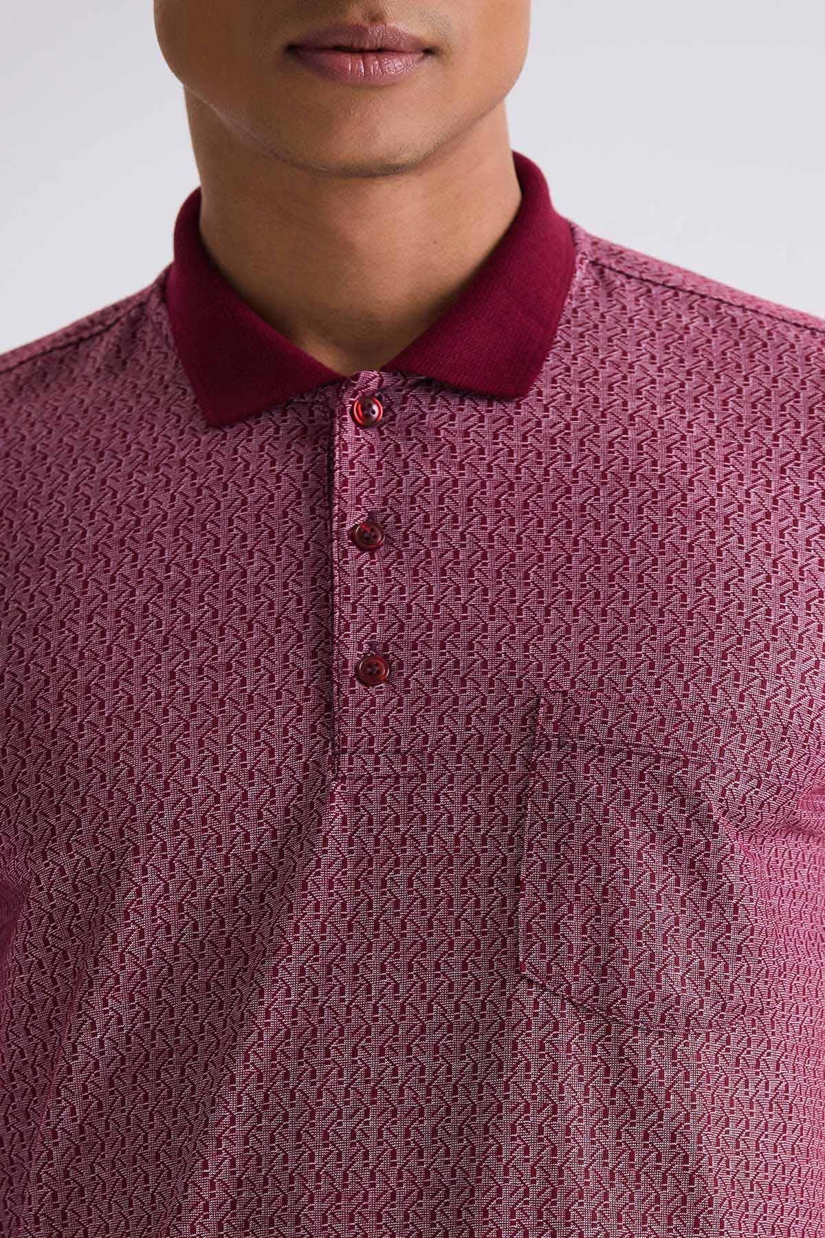 Bordo Classic Fit Desenli Polo Yaka T-Shirt