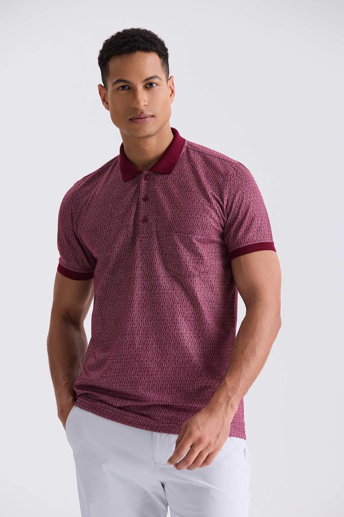 Bordo Classic Fit Desenli Polo Yaka T-Shirt