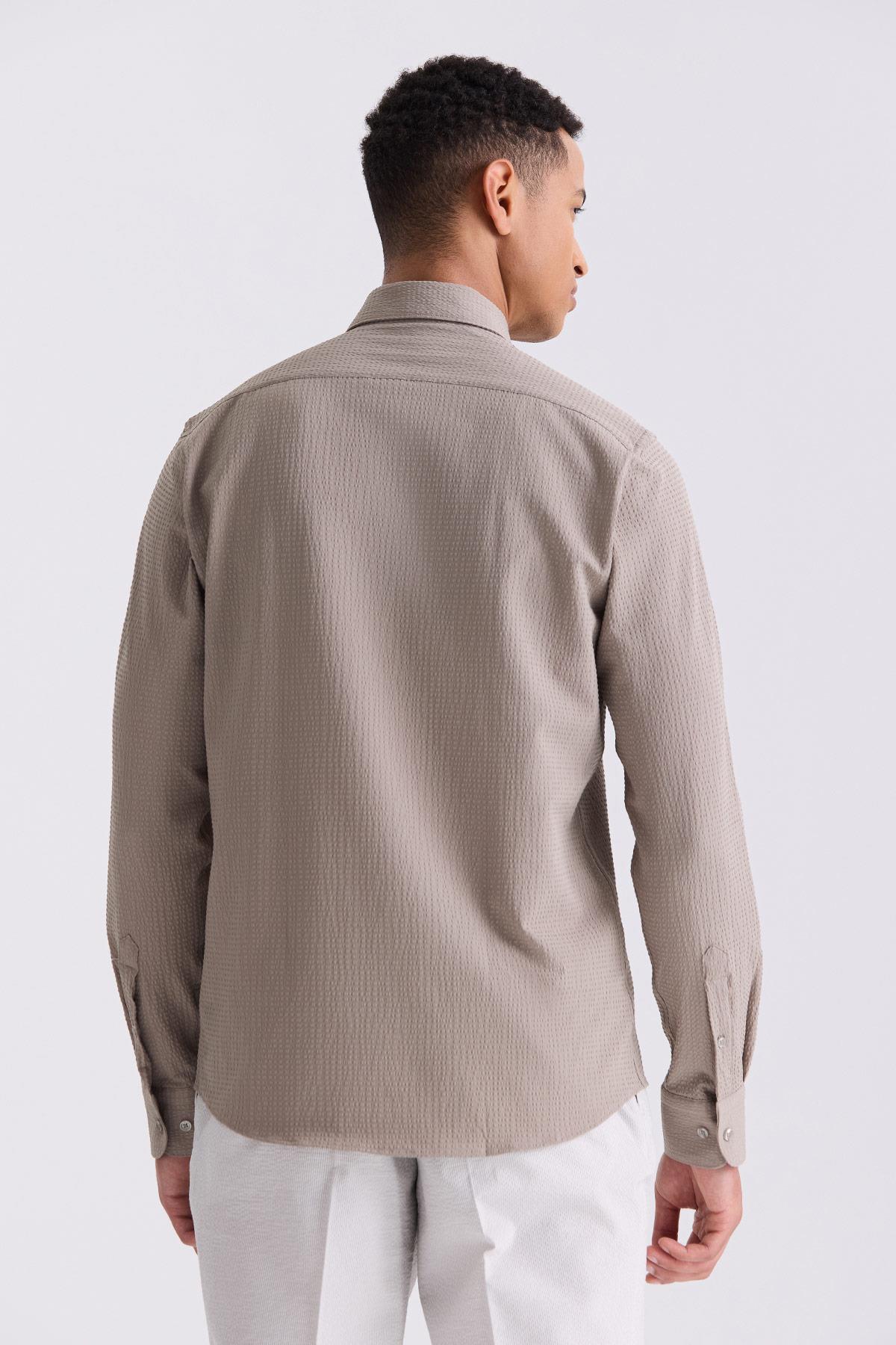 Haki Comfort Fit Desenli Spor Gömlek