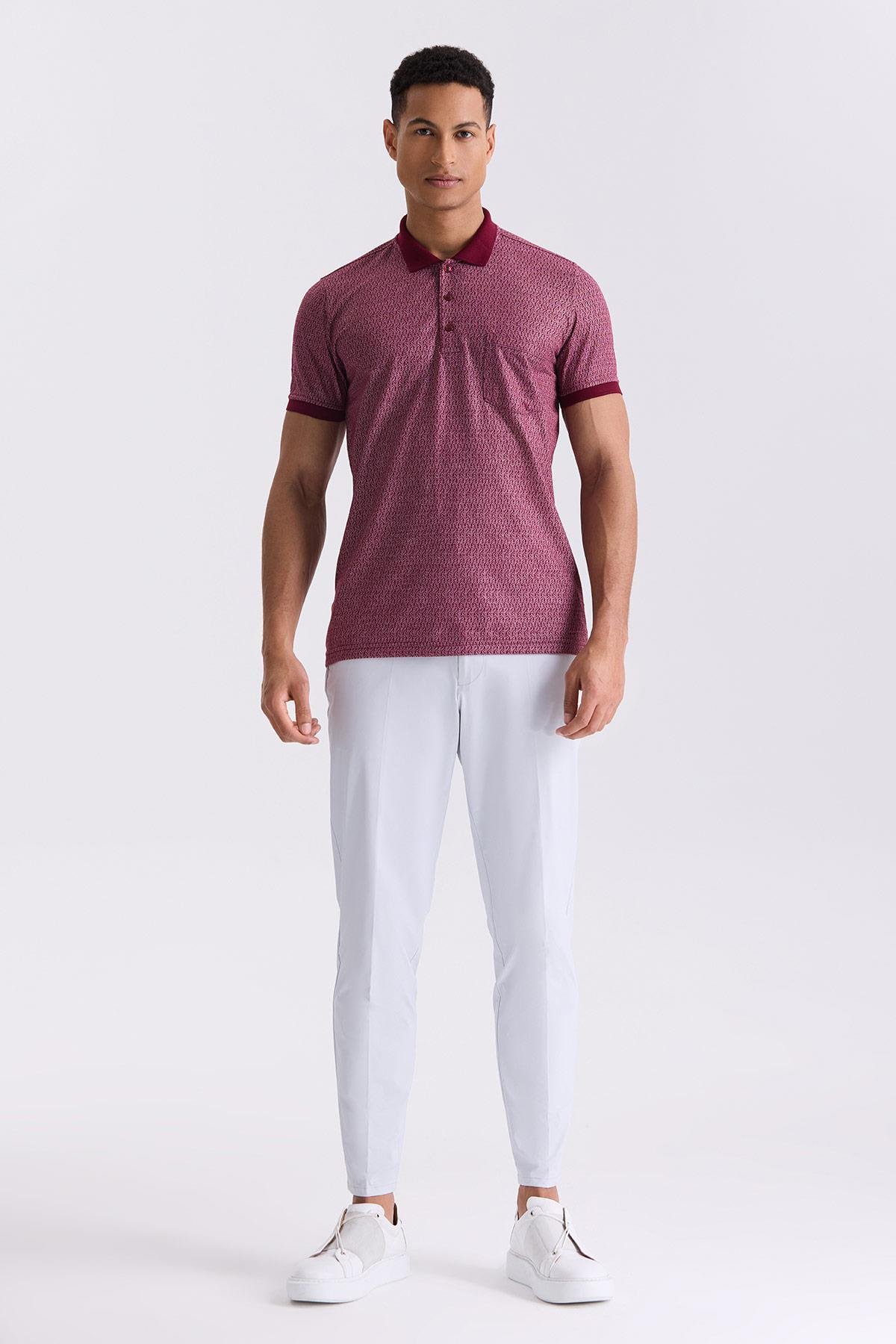 Bordo Classic Fit Desenli Polo Yaka T-Shirt