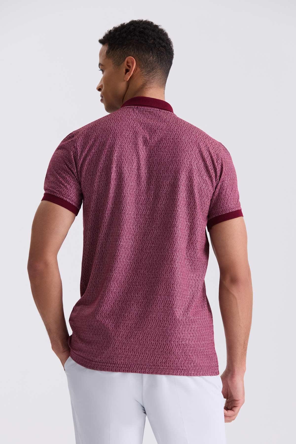 Bordo Classic Fit Desenli Polo Yaka T-Shirt