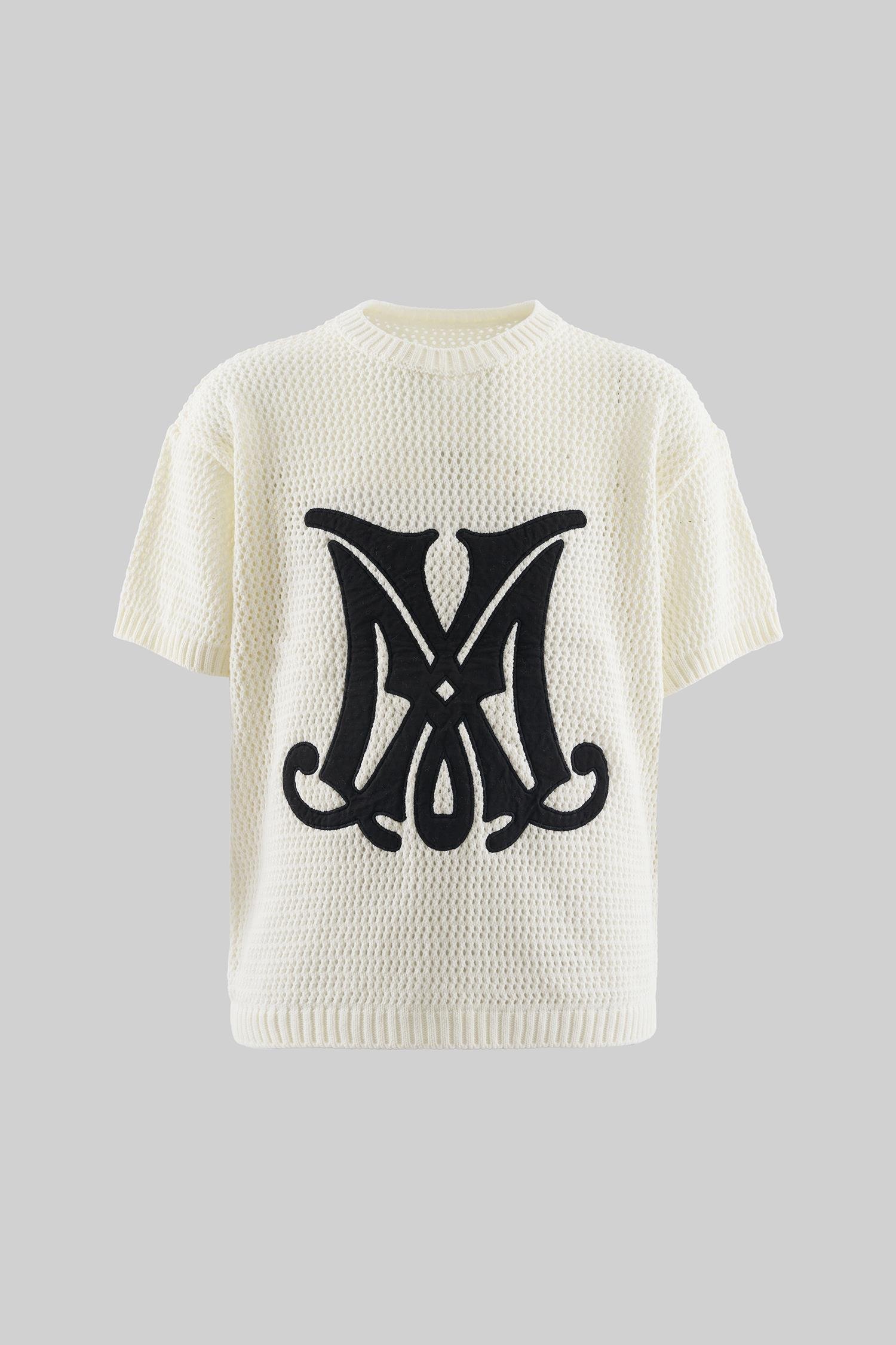 Mchnst Knıt M Letter Applıque Tee Ecru