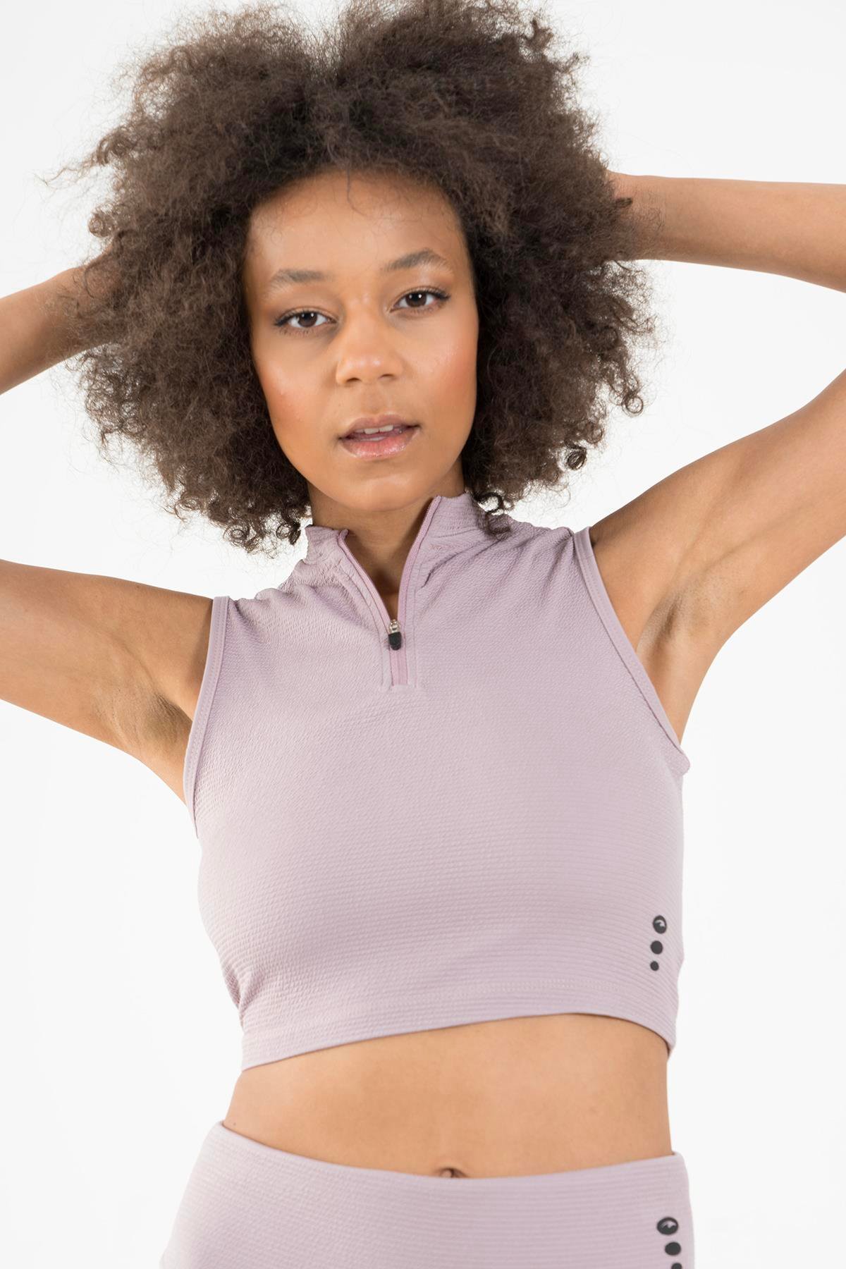 Maraton SlimFit Kadın Balıkçı Yaka  Kolsuz Lila Crop Top 22257