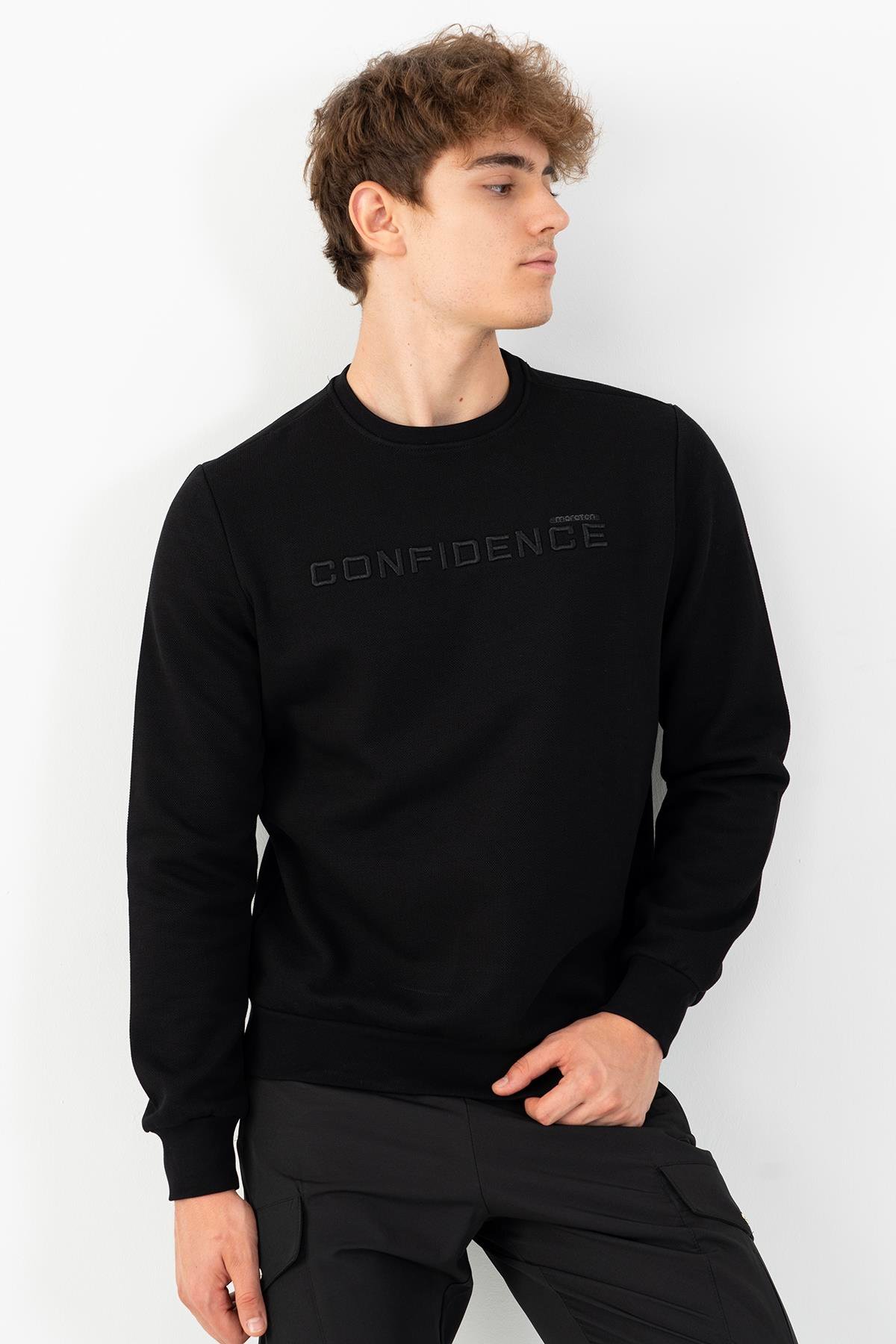 Maraton Comfort Erkek Bisiklet Yaka  Takma Kol Siyah Sweatshirt 22429