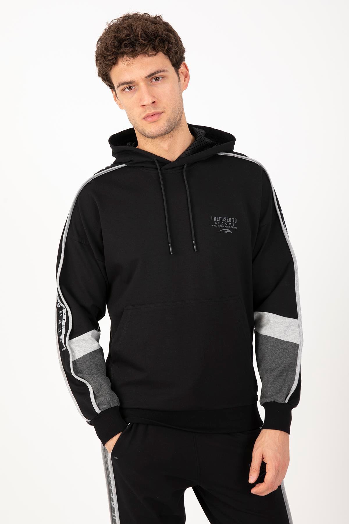 Maraton Sportswear Comfort Erkek Kapşonlu  Uzun Kol Basic Sweatshirt 21127