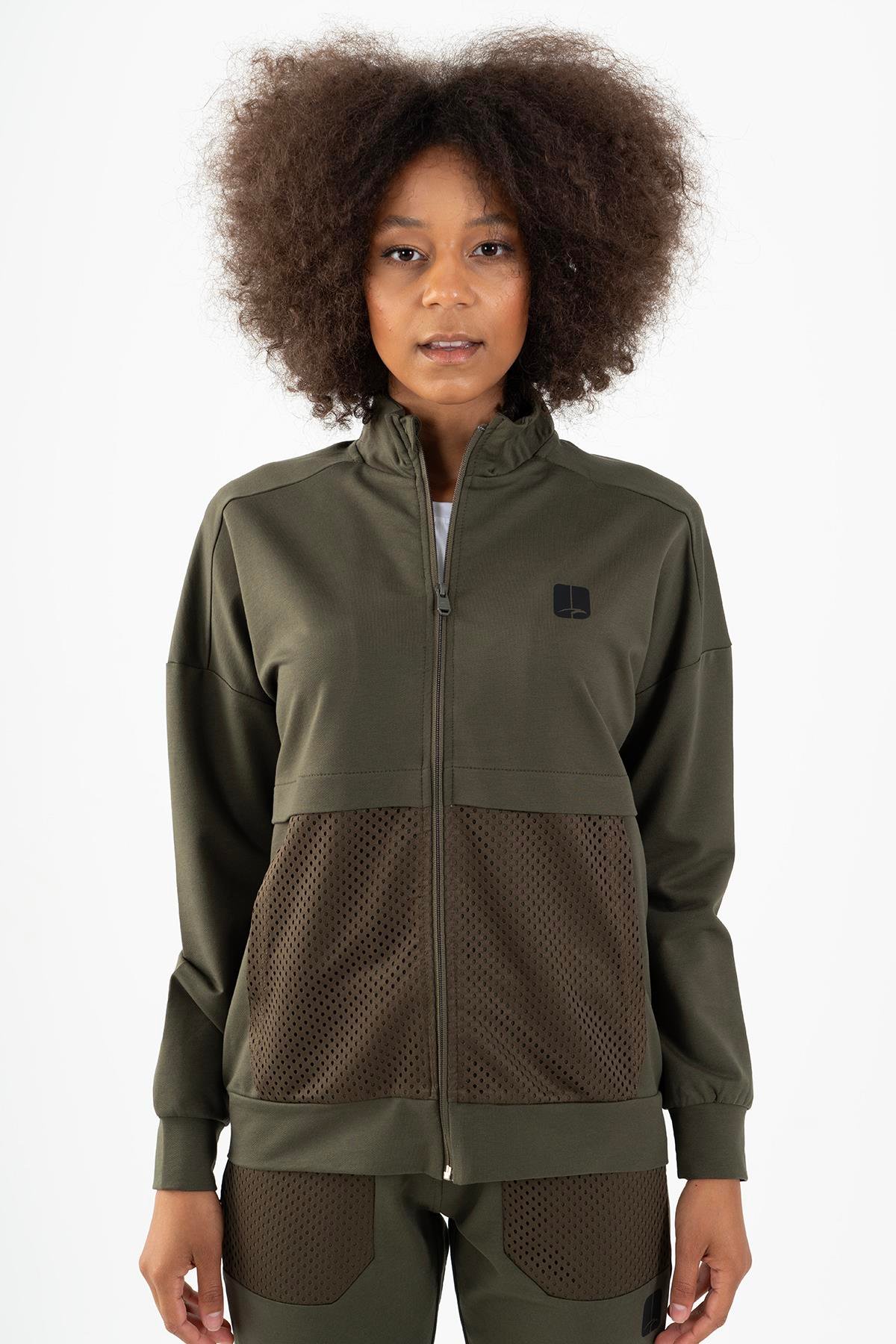 Maraton Sportswear Comfort Kadın Dik Yaka  Düşük Kol Basic Tracktop 22178