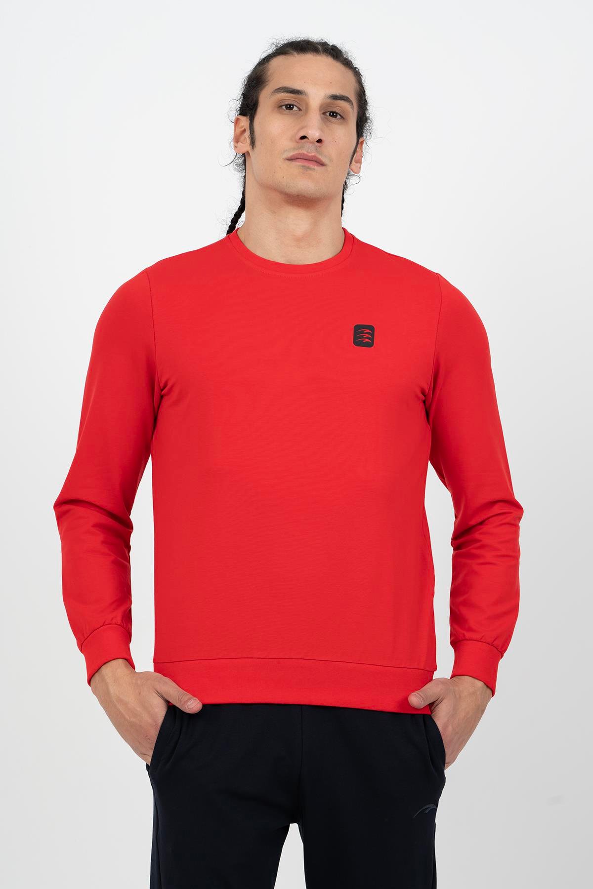 Maraton Regular Erkek Bisiklet Yaka  Uzun Kol Kırmızı Sweatshirt 21703