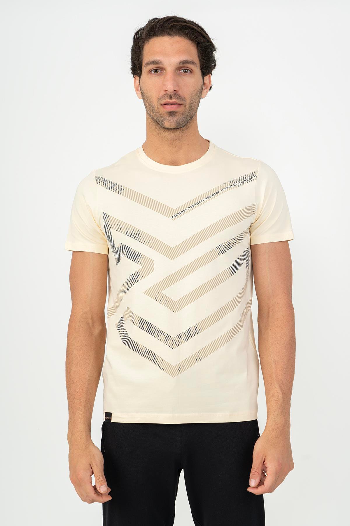 Maraton Regular Erkek Bisiklet Yaka  Kısa Kol Ekru T-shirt 21606