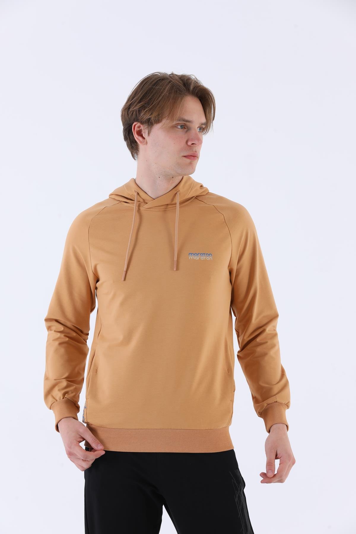 Maraton Sportswear Regular Erkek Kapşonlu  Uzun Kol Basic Sweatshirt 21219