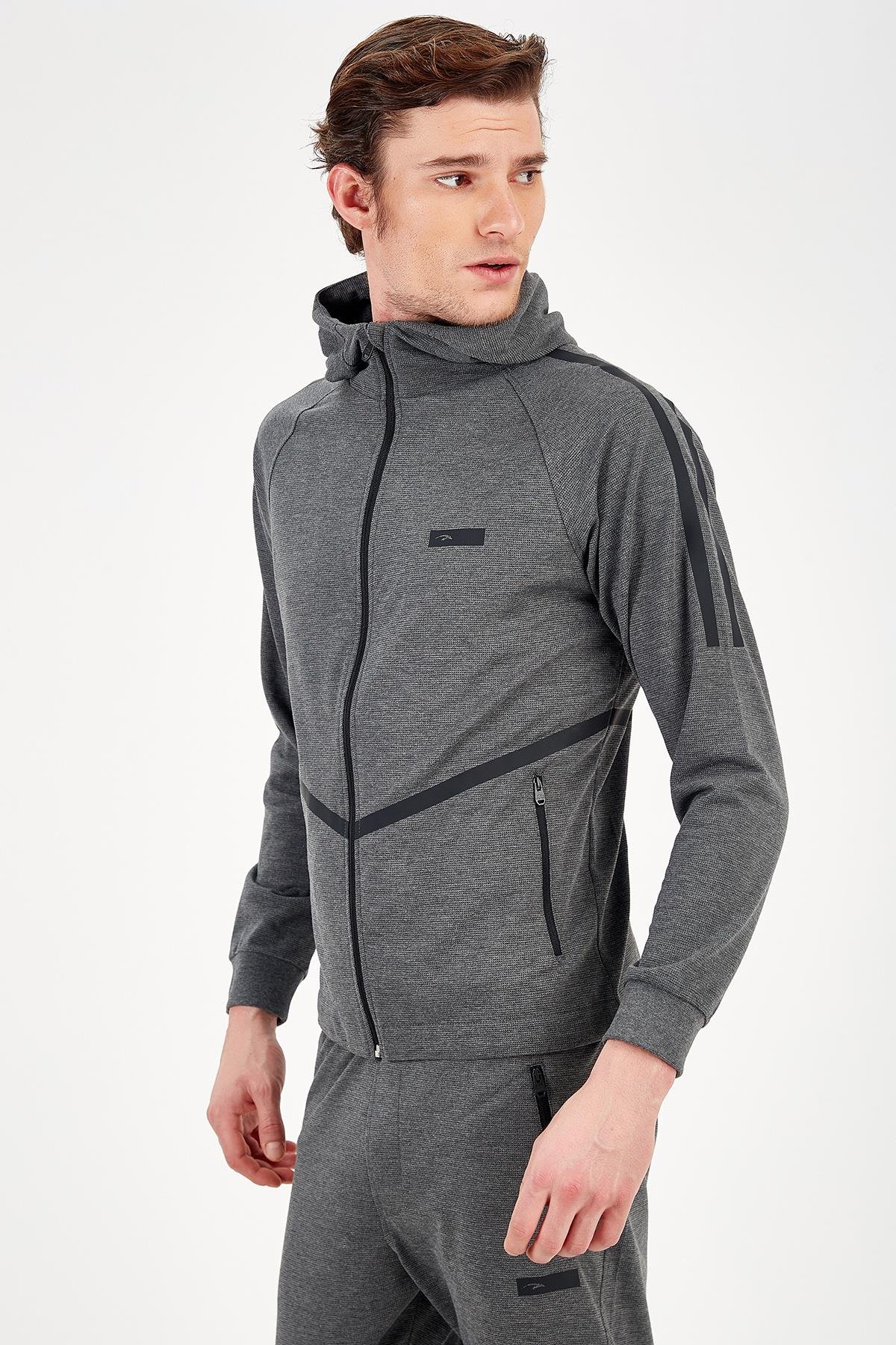 Maraton  Regular Man Hooded   Anthra Melange Black  Tracksuıt Top 18852