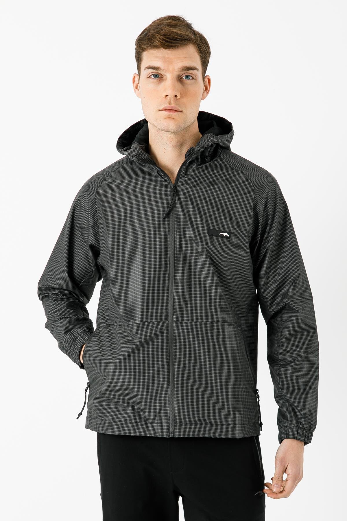 Maraton  Regular Man Hooded   Black White  Raıncoat 20132