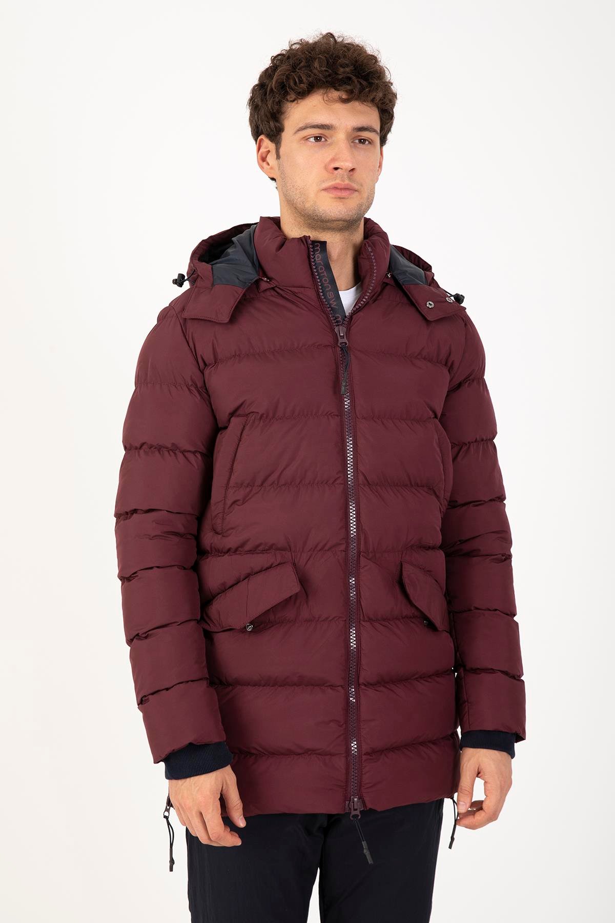 Maraton Regular Erkek Kapşonlu  Uzun Kol Bordo Mont 21262