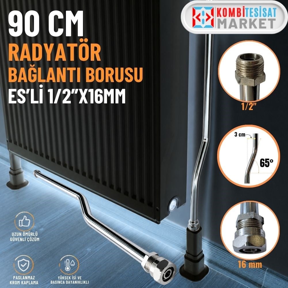 Radyatör Bağlantı Borusu Es'li 1/2x16mm 90 cm