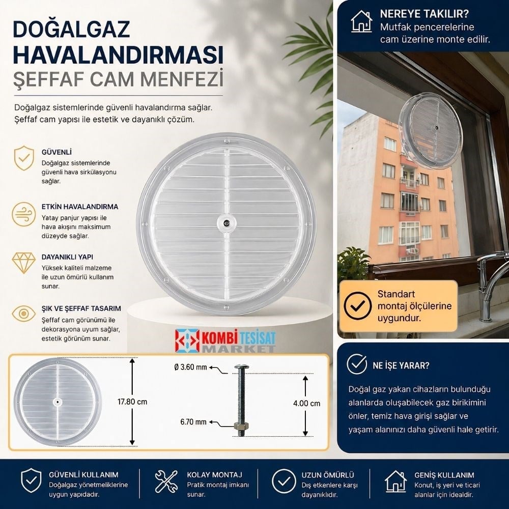 Doğalgaz Havalandırma Cam Menfezi