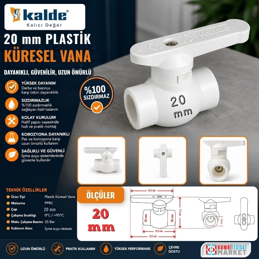Kalde 20 mm Plastik Küresel Vana PPRC Tesisat Vanası İçme Suyu Uyumlu