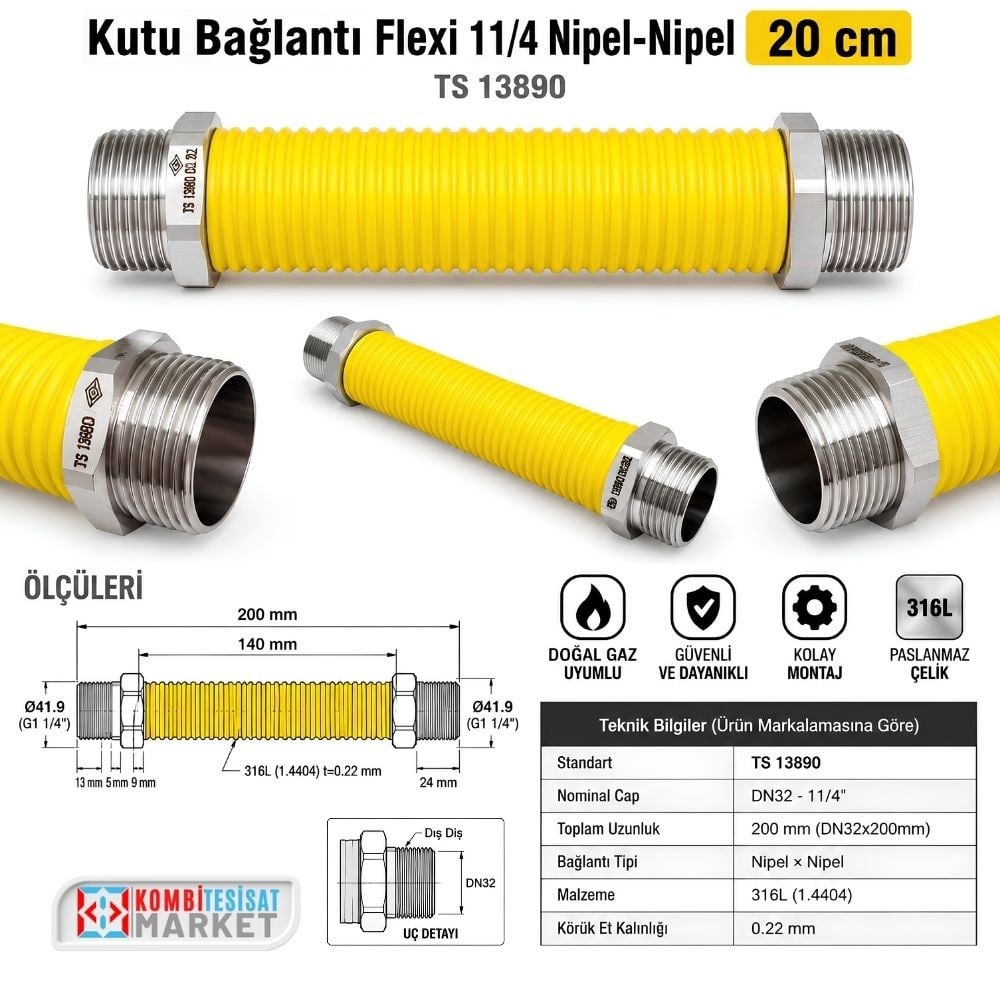 Kutu Bağlantı Flexi 11/4 Nipel-Nipel 20 cm TS 13890