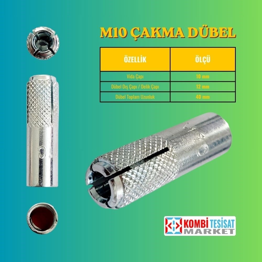 M10 Çakmalı Çelik Dübel 10 mm Gömme Tip Ağır Hizmet Dübeli