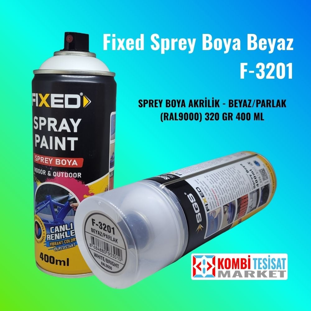 SGS Fixed Parlak Beyaz Akrilik Sprey Boya 400 ml - Isıya Dayanıklı Panel Radyatör ve Petek Boyası RAL 9000