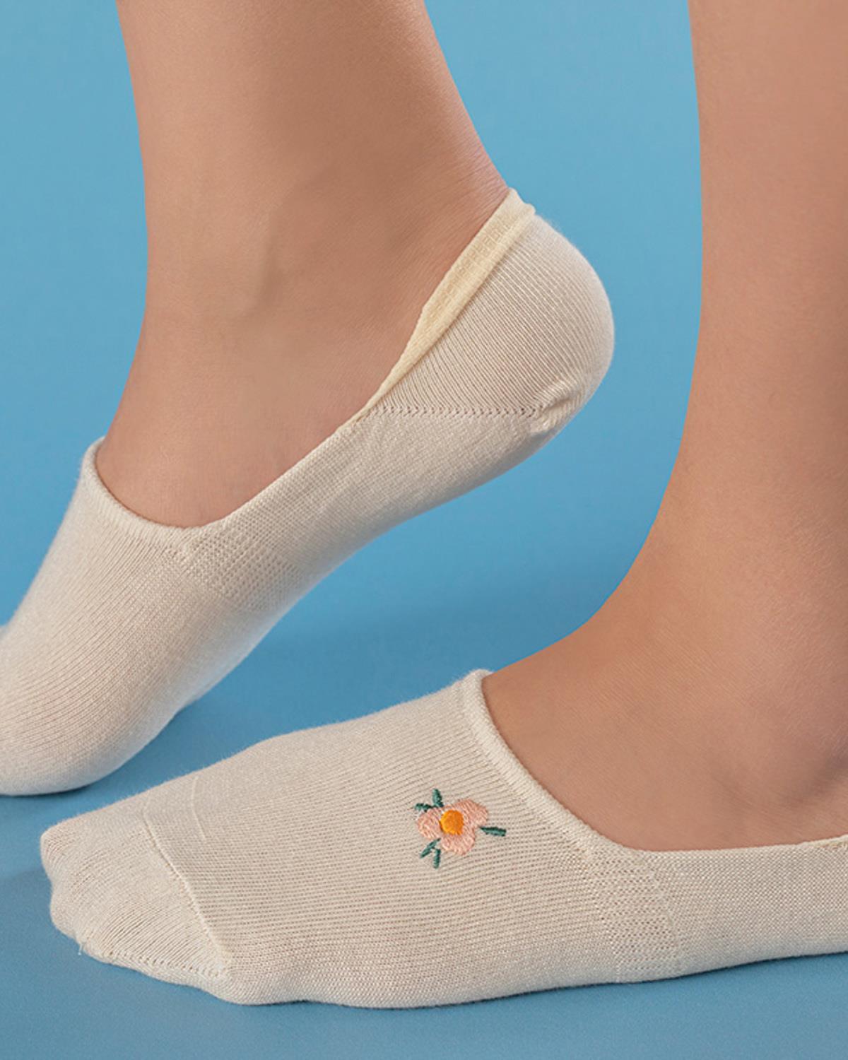 Șosete tălpici, damă, 1 pereche, Mini Flower, bumbac-poliamida-elastan, mărimea, 36-40, ecru