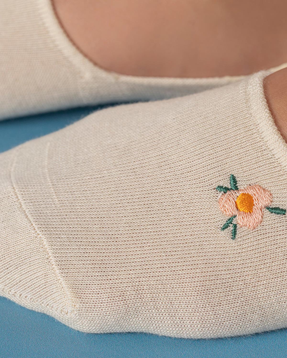 Șosete tălpici, damă, 1 pereche, Mini Flower, bumbac-poliamida-elastan, mărimea, 36-40, ecru