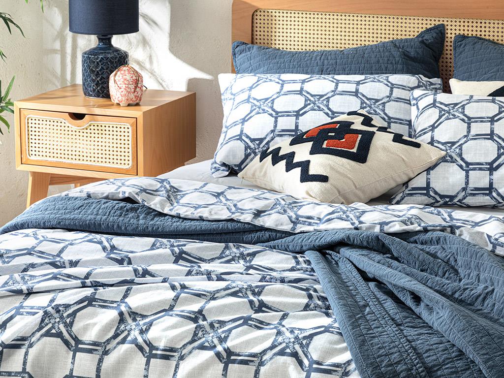 Adelmo Cotton King Size Duvet Cover Set 240x220 cm İndigo