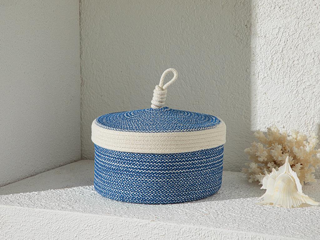 Cutie de depozitare, Aquamarine, bumbac, 22x12 cm, bleu-alb