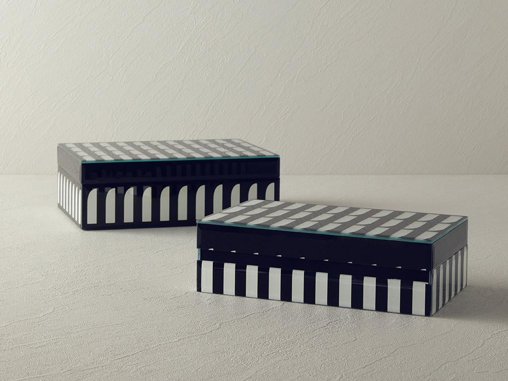 Cutie decorativă, Lena, sticlă, 23x14x6,5 cm, negru - alb