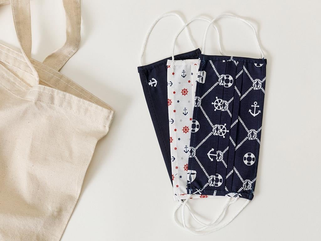 barcă cu pânze Bumbac Material Textil Mască 9,5 x 18 cm Alb - Bleumarin