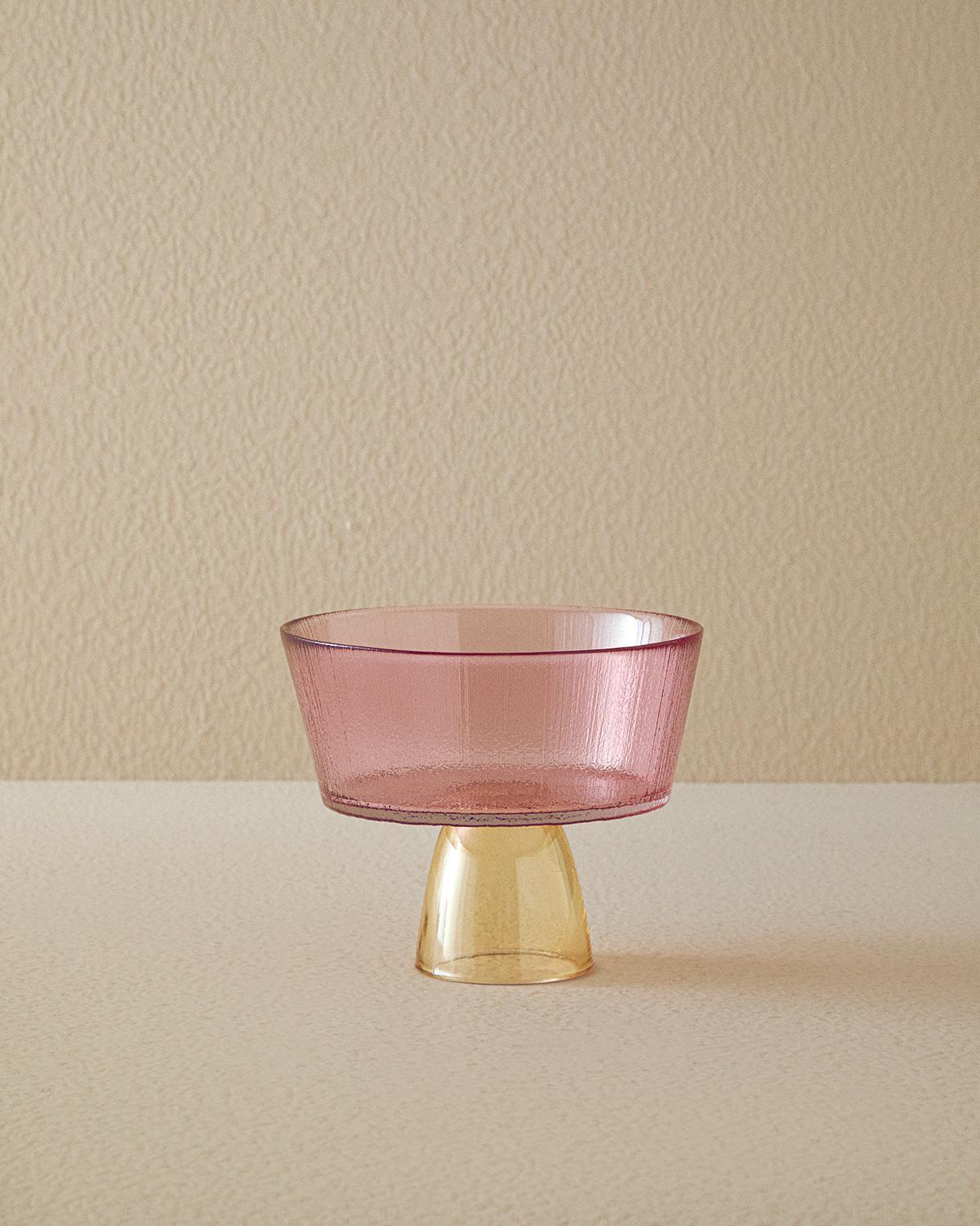 Unique Patch Glass With Legs Presenter 16 cm Pink - Orange
