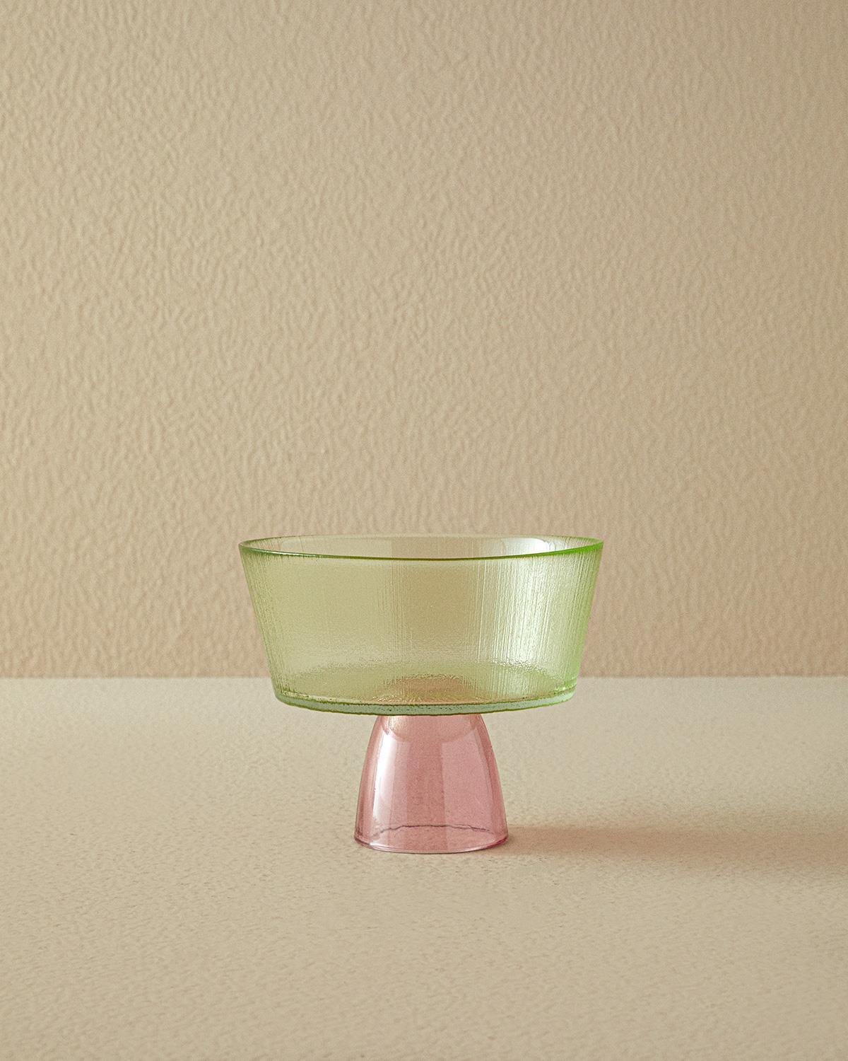 Unique Patch Glass With Legs Presenter 16 cm Green - Pink