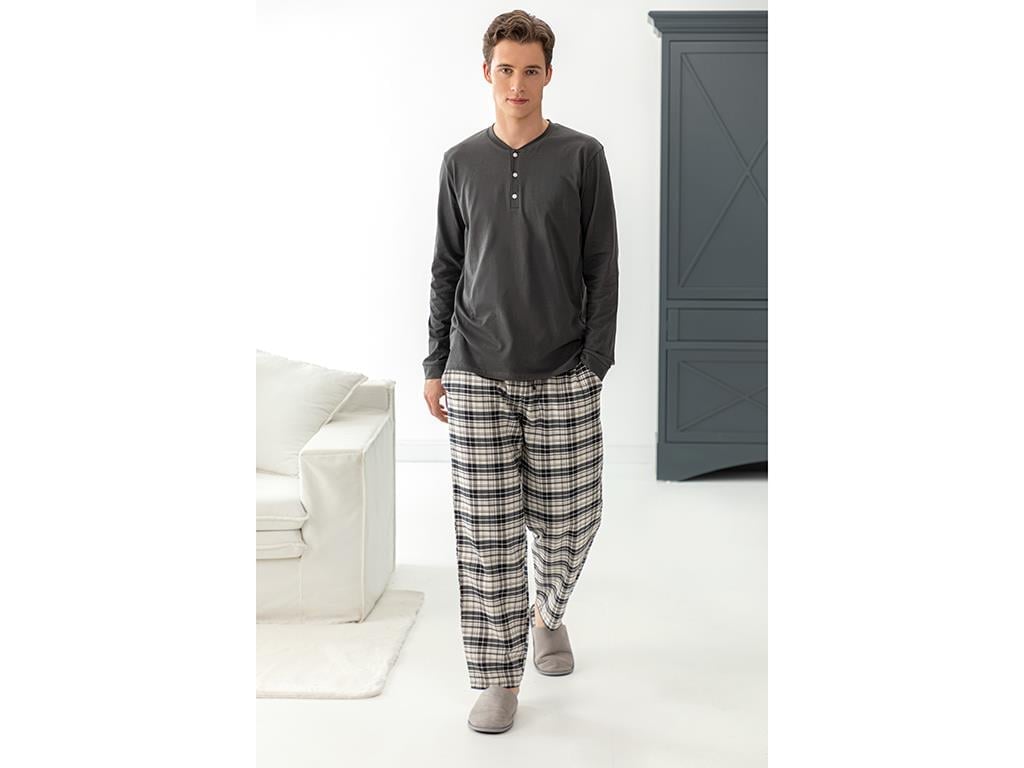 Casual Set De Pijamale Pentru Bărbați, Flanelă, S, Gri Închis