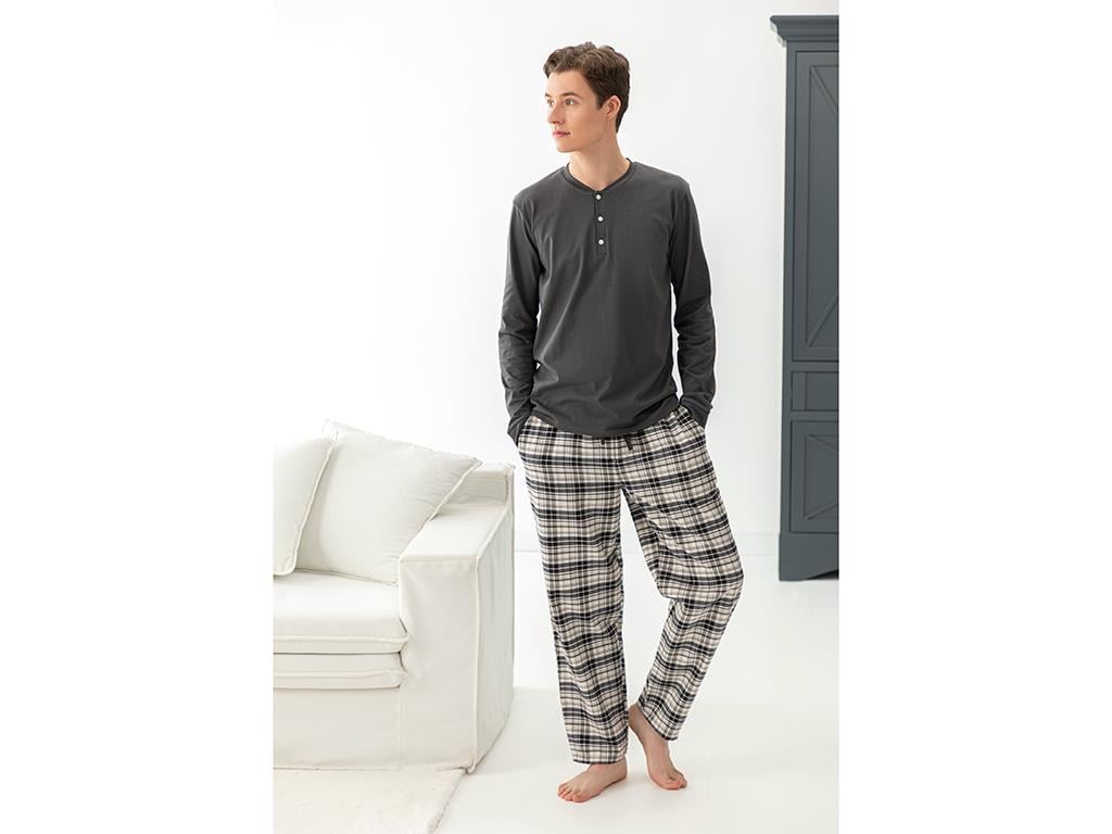 Casual Set De Pijamale Pentru Bărbați, Flanelă, S, Gri Închis