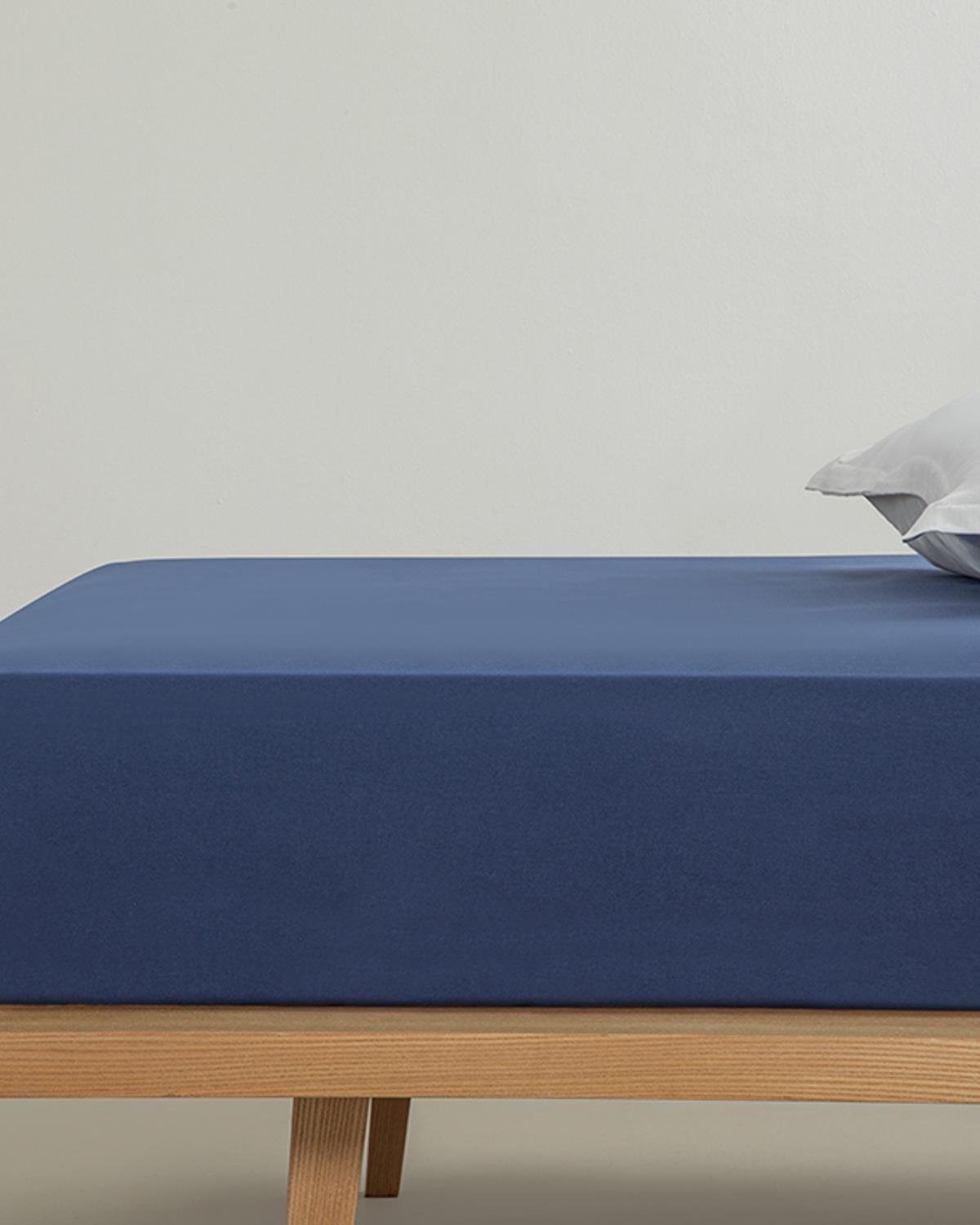Cearceaf cu elastic, pentru o persoană, Straight, bumbac, 100x200 cm, albastru închis