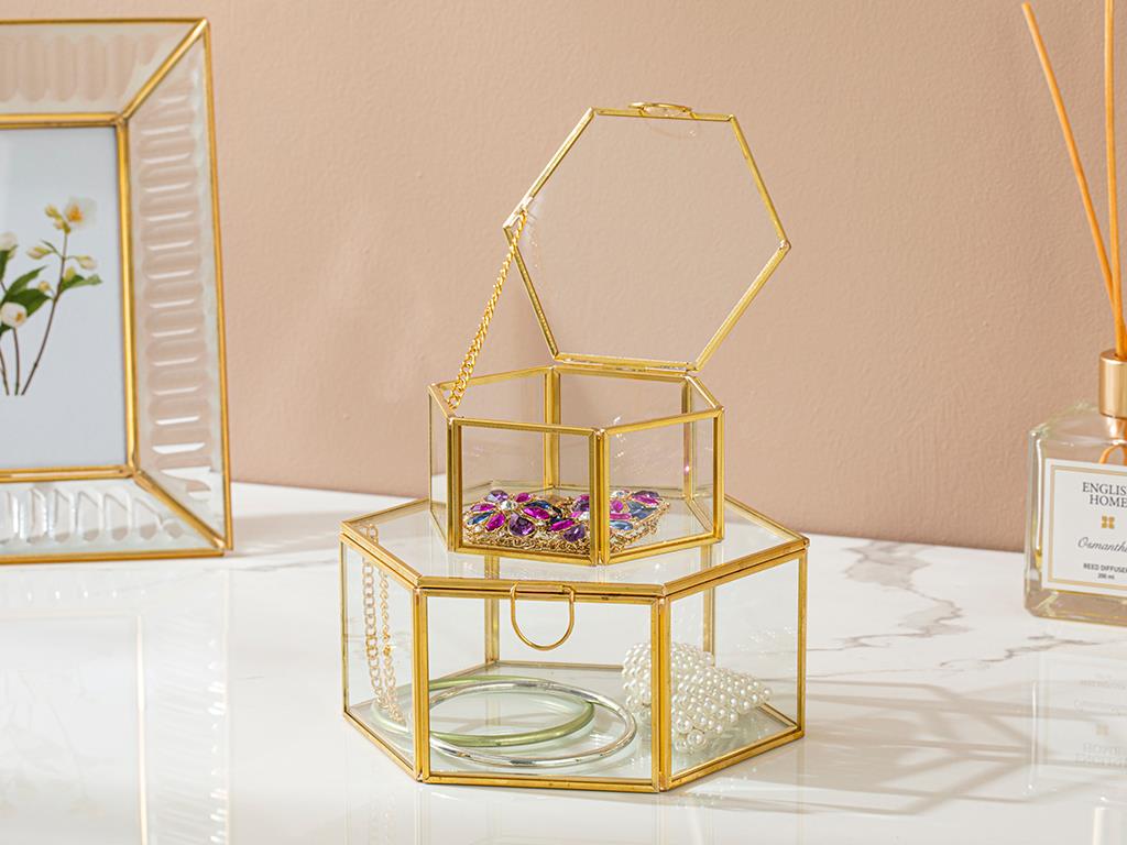 Cutie decorativă, Deluxe, sticlă borosilicată, 27x27x31,6 cm, auriu