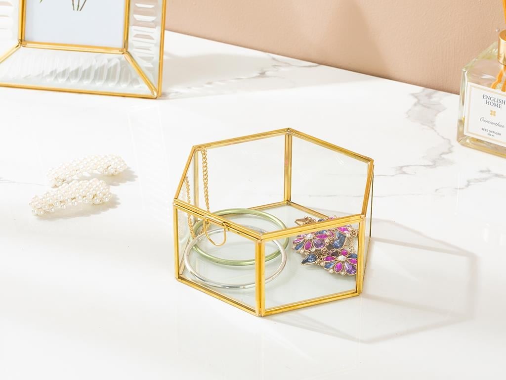 Cutie decorativă, Deluxe, sticlă borosilicată, 27x27x31,6 cm, auriu