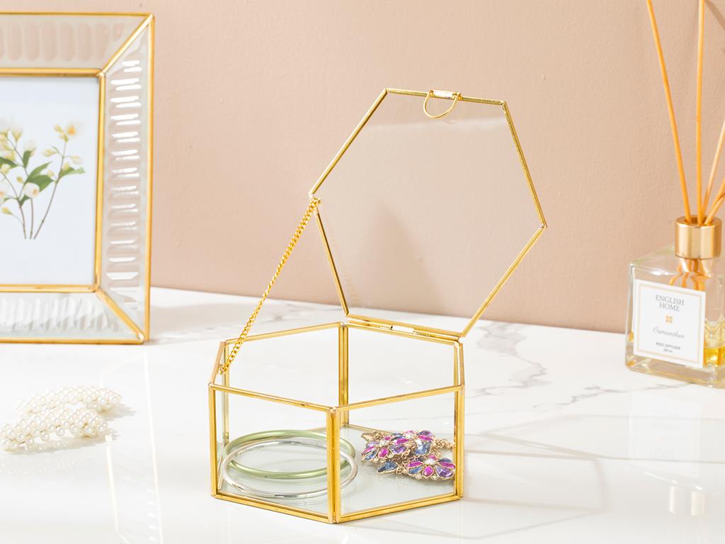 Cutie decorativă, Deluxe, sticlă borosilicată, 27x27x31,6 cm, auriu