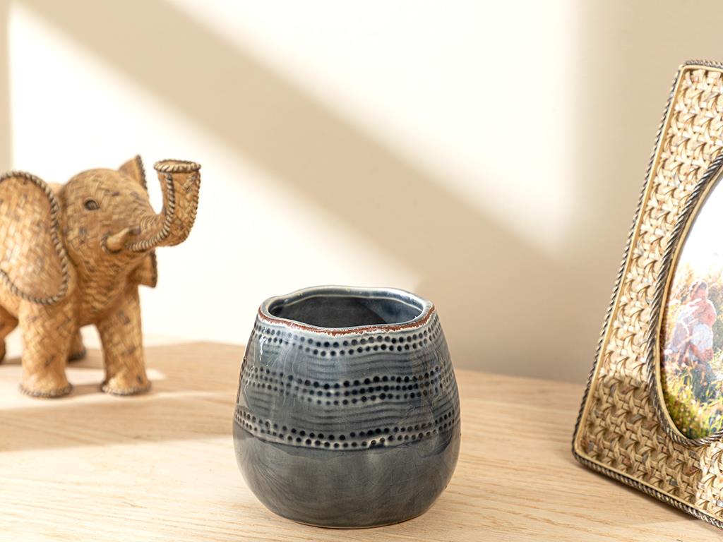 Ghiveci pentru flori, Erica, ceramică, 10,2x10,2x9 cm, albastru