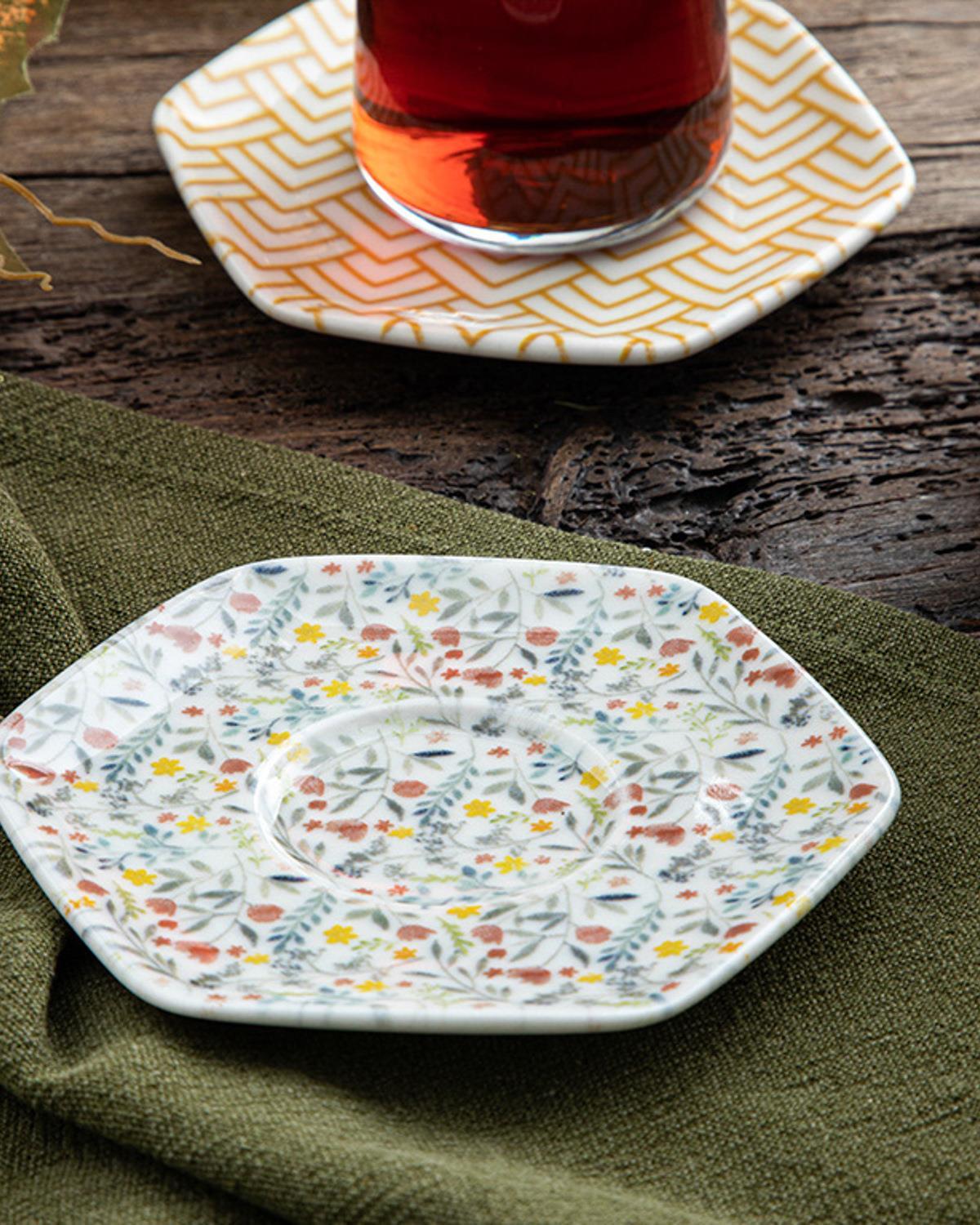 Flowery Porcelain Tea Plate 12 cm Colorful