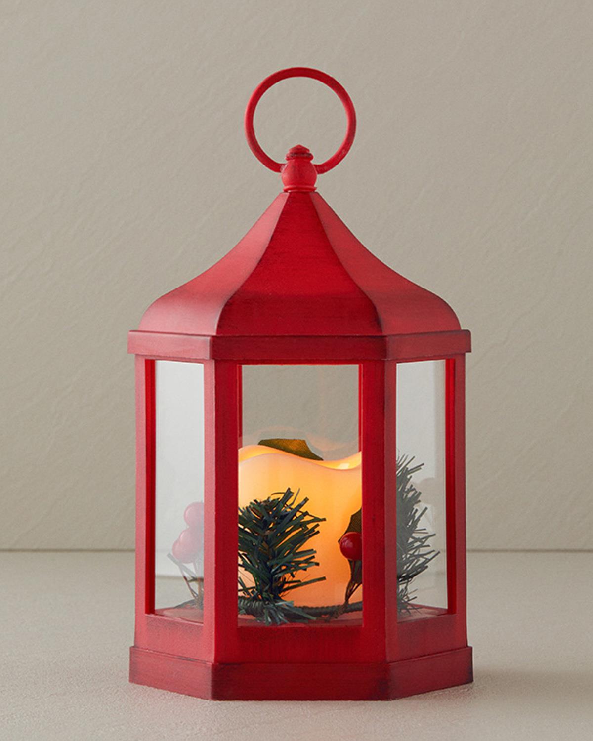 Felinar cu led, Chris, plastic, 20 cm, rosu