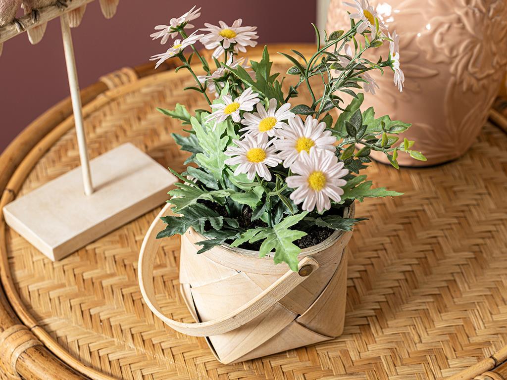 Floare artificială în ghiveci, Daisy, plastic, 16x16x24 cm, alb