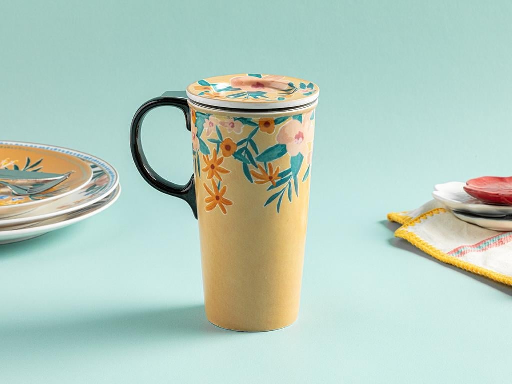 Termos, Flower Spree, ceramică, 340 ml, galben muștar