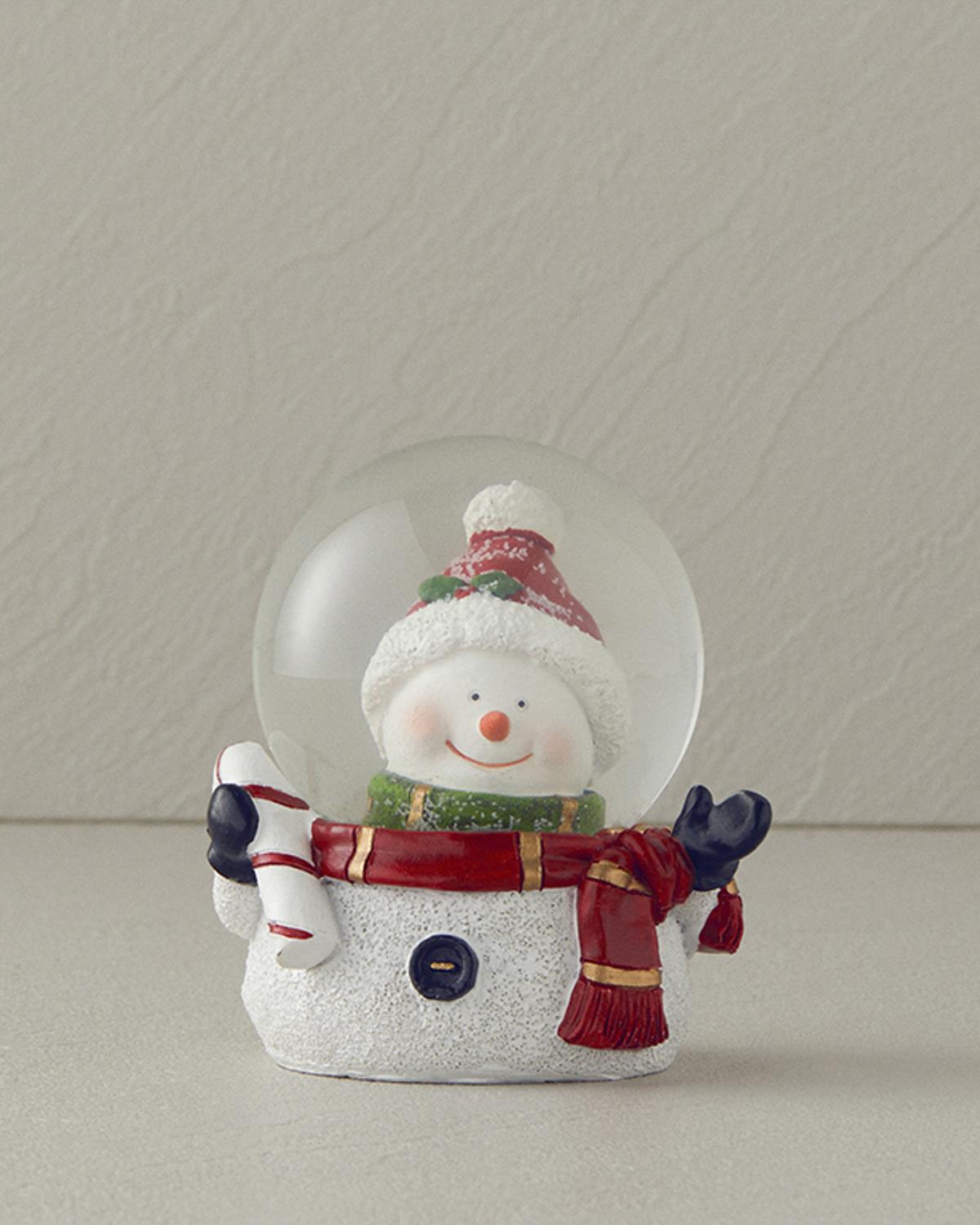 Glob de zăpadă, Happy Snowman, polirăsină, 6,5x8,3x9 cm, alb