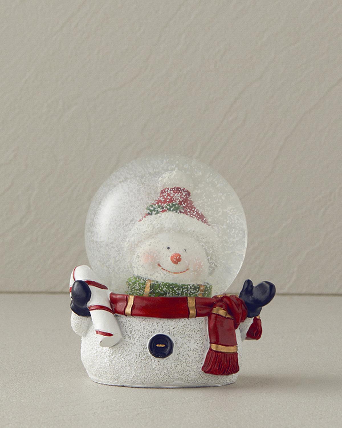 Glob de zăpadă, Happy Snowman, polirăsină, 6,5x8,3x9 cm, alb