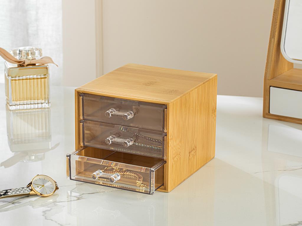 Organizator cu trei sertare, Katelyn, bambus, 12x13,5x11cm, natural
